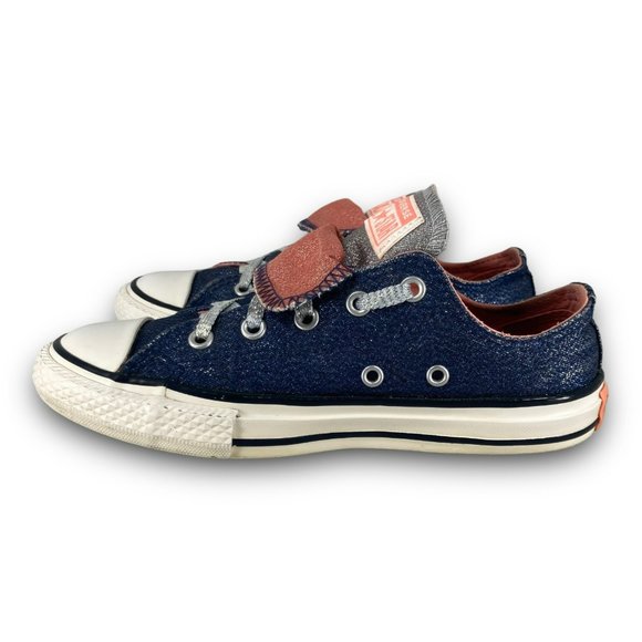 Converse CTAS Double Tongue Sneakers 658112F Low Top Blue Pink Glitter Youth 2 - Picture 4 of 9